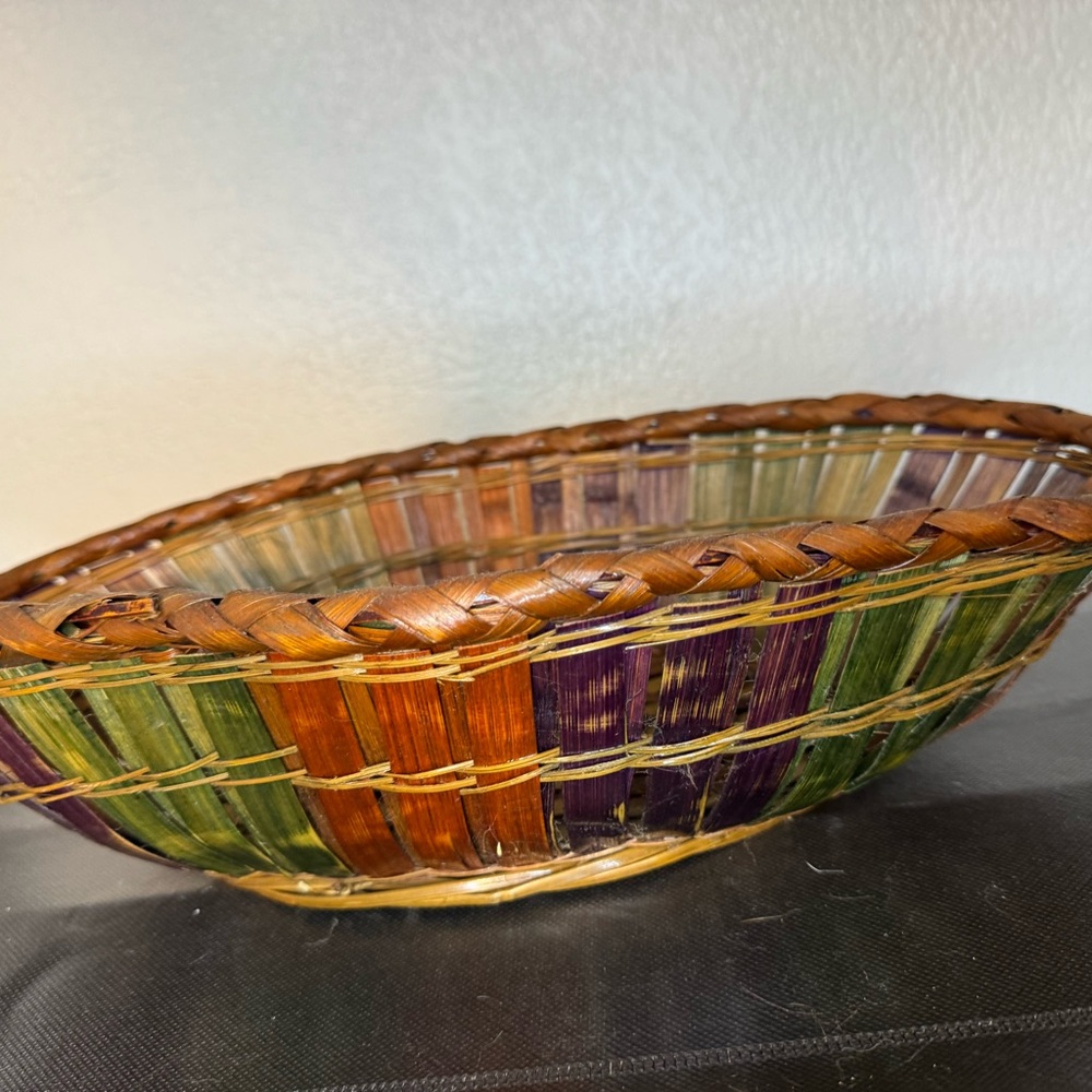 Vintage Handcrafted Multicolor Woven Basket